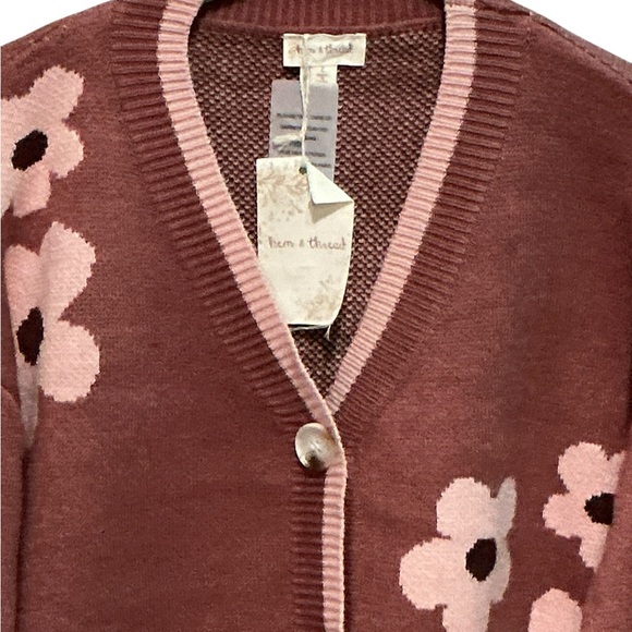 HEM & THREAD Flower Boxy Cardigan L 22” p2p Terra Rose $50 Retail NWT - Picture 6 of 13